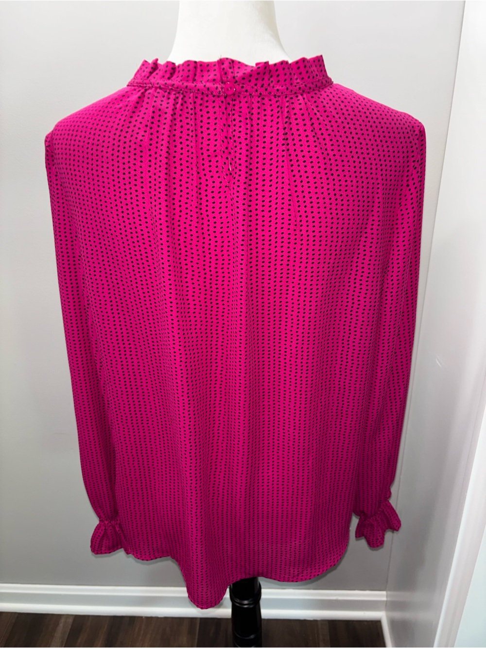 Adrianna Papell Fuchsia Dotted Ruffle-Neck Blouse - Picture 4 of 5